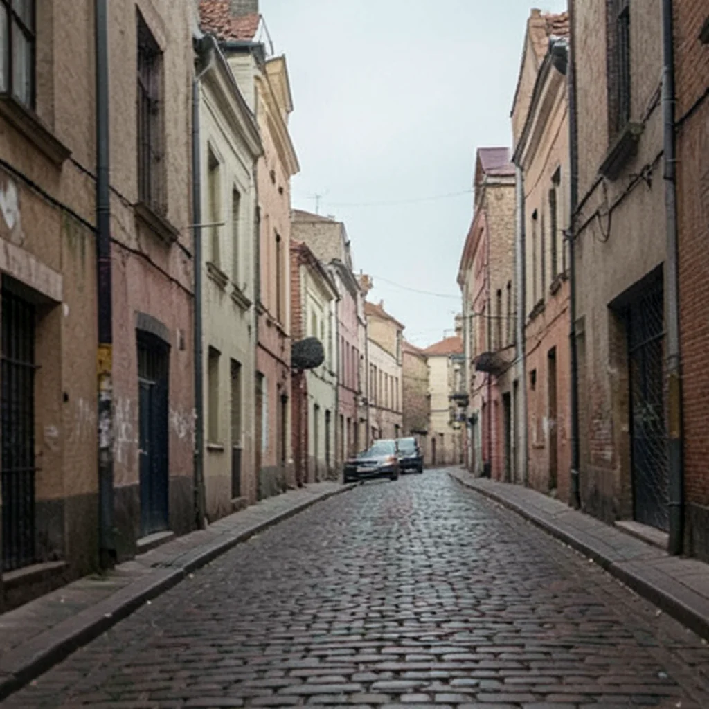 The same city street photo on an overcast day