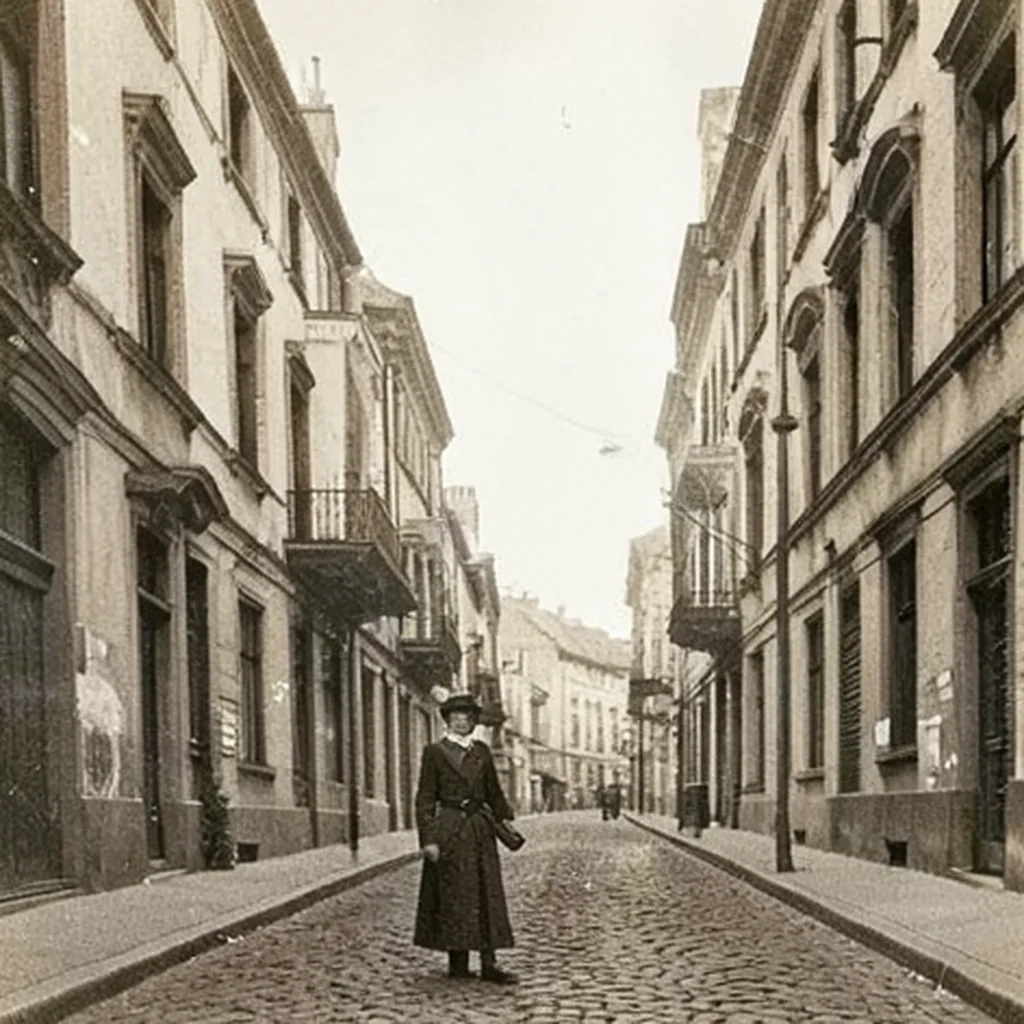 The same vintage street photo in black and white